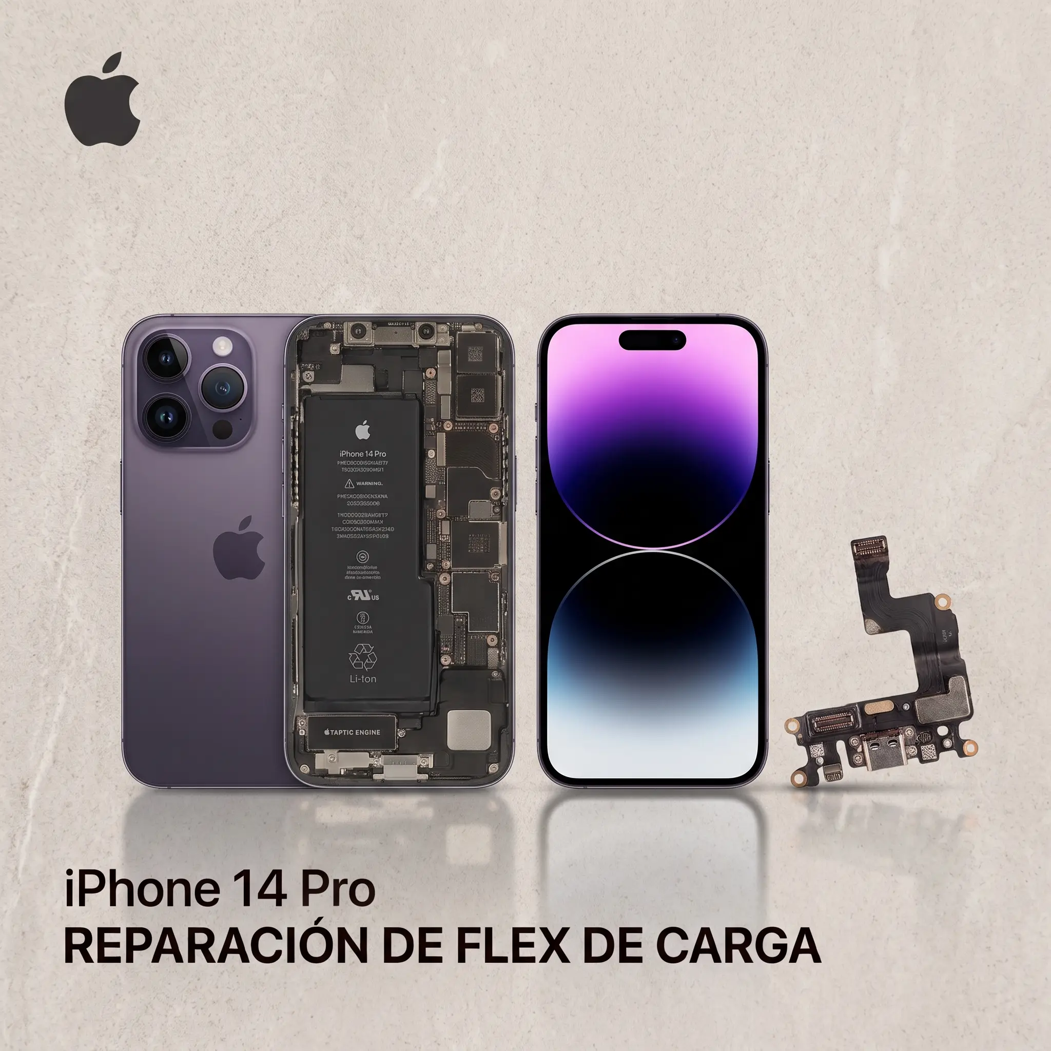 Reparación de conector de carga iphone 14 pro